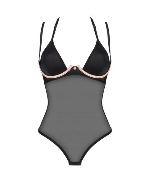 Прозрачное боди Obsessive Selinne teddy XL/2XL Black, мелкая сетка, двойные бретели SO8666 фото