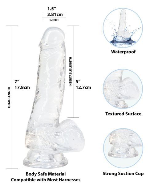 Прозрачный фаллоимитатор на присоске ADDICTION &mdash; Clear Dildo with Balls 7&Prime;, вибропуля в подарок SO5581 фото