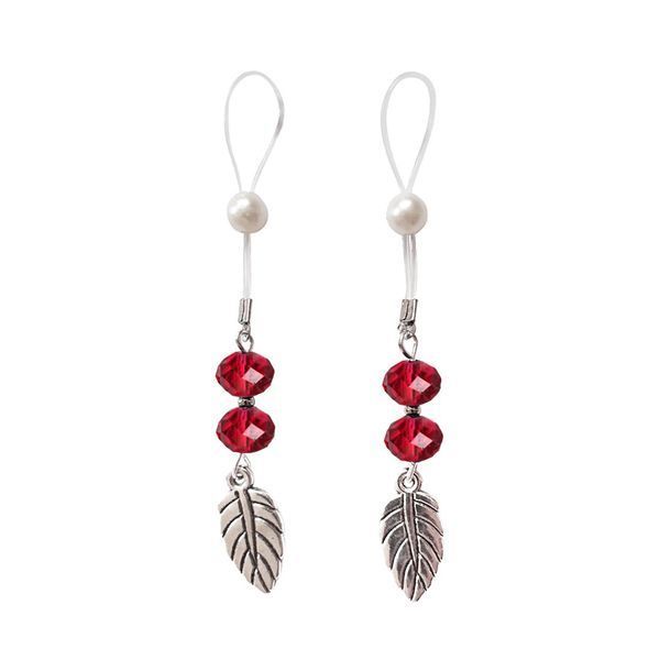 Прикраси з намистинами та листочком для сосків Art of Sex &ndash; Nipple Jewelry Leaf, червоні SO5396 фото