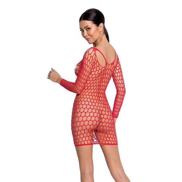 Бодистокинг-платье с глубоким воротом Passion BS093 red, длинные рукава SO6398 фото