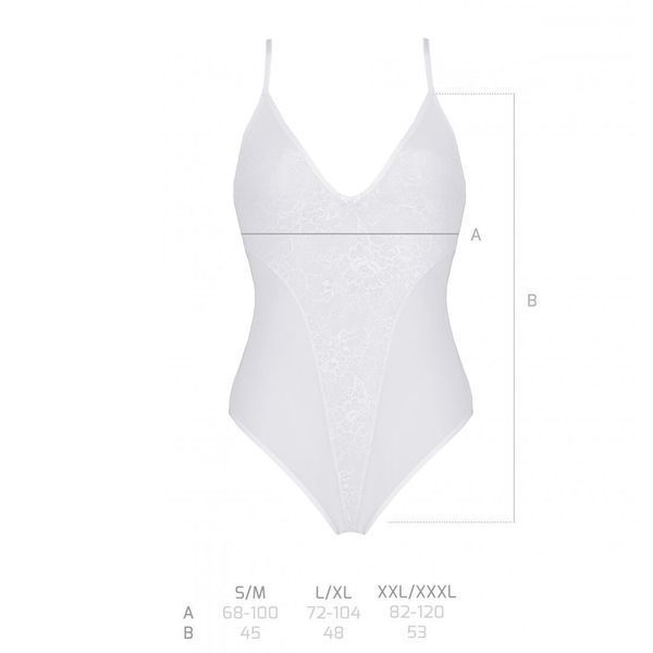 Боди с ажурным декором и открытым шагом Passion URSULA BODY S/M, white SO5833 фото