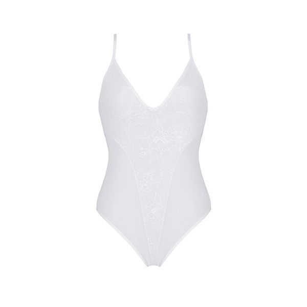 Боди с ажурным декором и открытым шагом Passion URSULA BODY S/M, white SO5833 фото