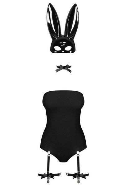 Эротический костюм кролика Obsessive Bunny costume L/XL, black, боди, чокер, гартеры, чулки, маска SO7702 фото