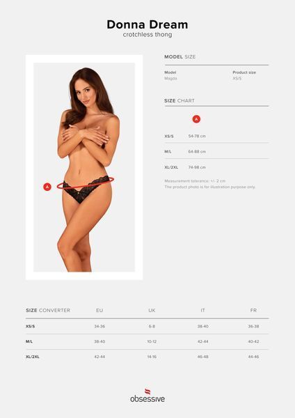 Кружевные стринги Obsessive Donna Dream crotchless thong M/L Black, открытый доступ SO8643 фото