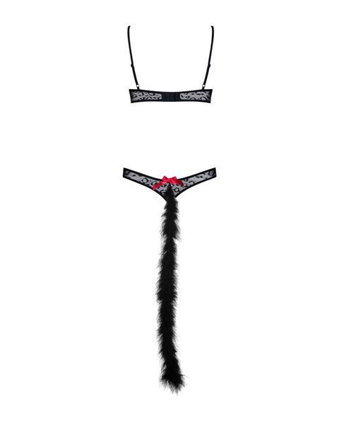 Эротический костюм гепарда Obsessive Gepardina 3 pcs costume L/XL, черный, меховая отделка, монокини SO7277 фото