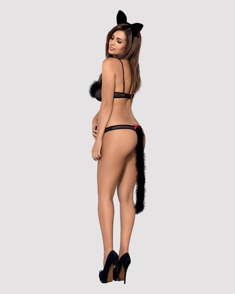 Эротический костюм гепарда Obsessive Gepardina 3 pcs costume L/XL, черный, меховая отделка, монокини SO7277 фото