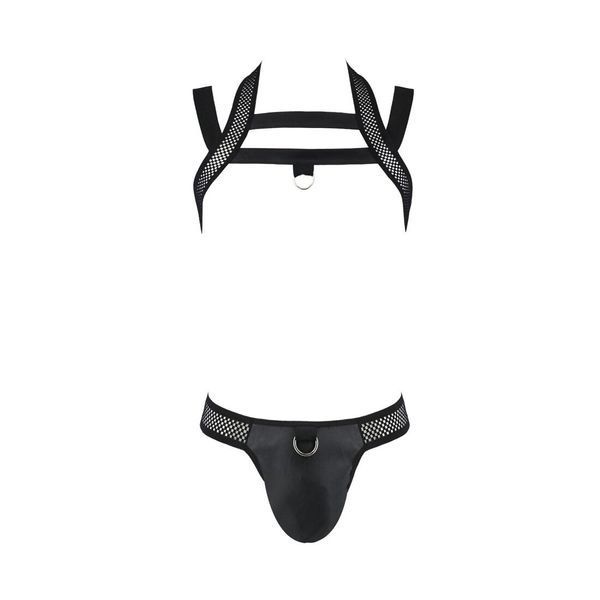 Комплект чоловічої білизни з кріпленнями Passion 043 JACOB XXL/XXXL Black, труси, шлейки SO7602 фото