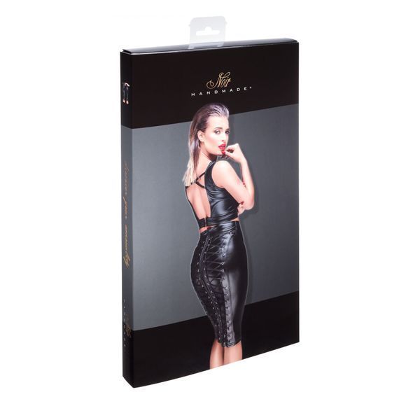 Юбка-карандаш со шнуровкой Noir Handmade F152 Powerwetlook pencil skirt, L, с мокрым эффектом SX0031 фото