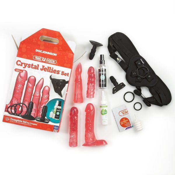 Набір для страпона Doc Johnson Vac-U-Lock Crystal Jellies Set (м'ята упаковка!!!) SO1989-R фото
