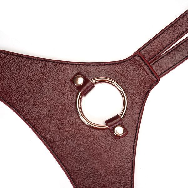 Кожаные трусы для страпона Liebe Seele Wine Red Strap on Harness, универсальный размер SO9464 фото