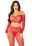 Комплект Leg Avenue Off The Shoulder Top and Footless Tights One Size, Red SX1749 фото