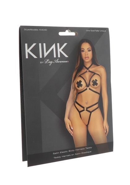 Стрепы-портупея с чокером Leg Avenue Satin elastic harness teddy, One size, Black SO8559 фото