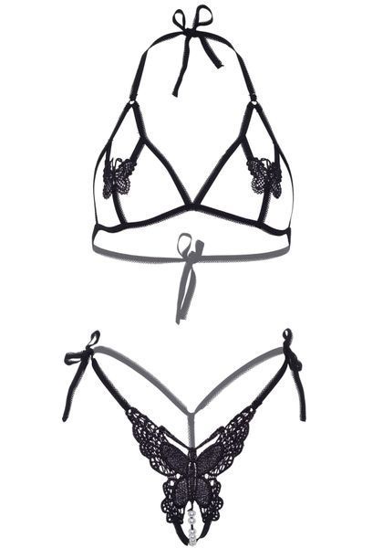 Еротичний комплект з відкритою чашкою Leg Avenue Open cup bra and pearl panty One Size Black SO9154 фото