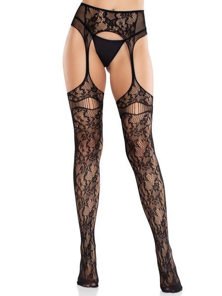 Колготки Leg Avenue Net Stockings with Attached Garter Belt One Size Black SX2752 фото