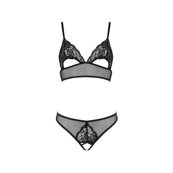 Комплект из браллета с ажурным лифом и открытыми трусиками Passion CHRISTA SET Open Bra S/M black SO5760 фото