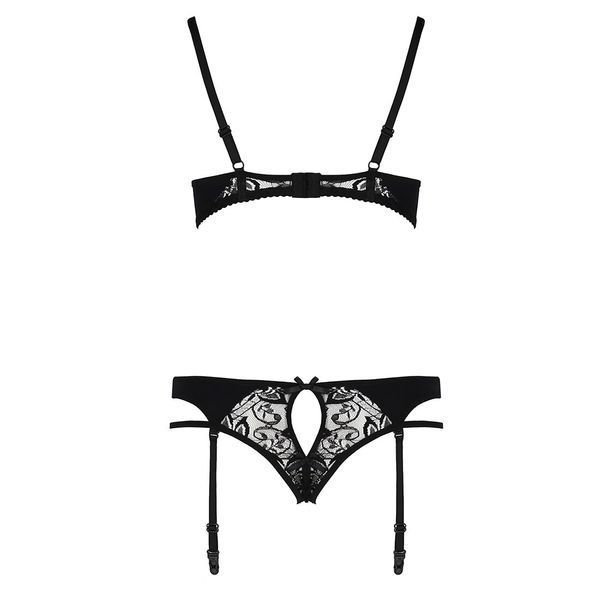 Комплект білизни Passion PAULINE SET XXL/XXXL, black, стрепи, ліф, стрінги і пояс для панчох EL15806 фото