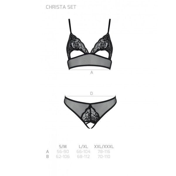 Комплект из браллета с ажурным лифом и открытыми трусиками Passion CHRISTA SET Open Bra S/M black SO5760 фото
