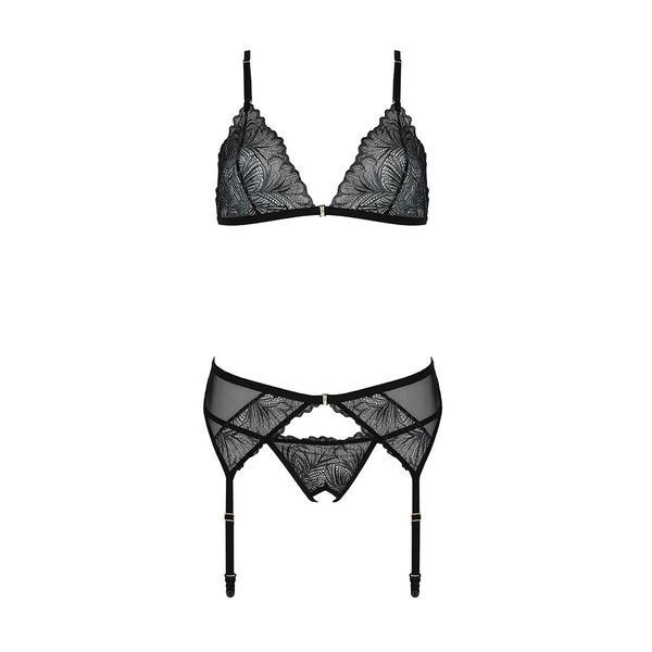 Комплект с открытым доступом Passion DELIENA SET XXL/XXXL black, лиф, стринги, пояс для чулок SO8423 фото