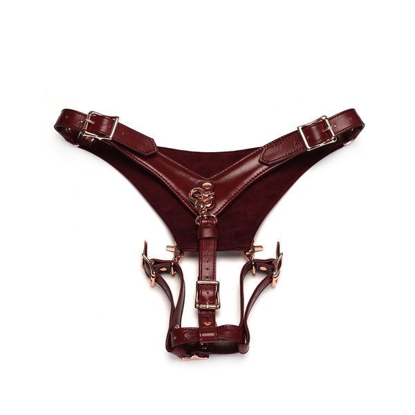 Кожаные трусики для вибратора Liebe Seele Wine Red Forced Orgasm Strop, полностью регулируемые SO9465 фото