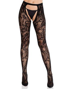 Колготки Leg Avenue Rose Lace Crotchless Tights with Open One Size Black SX2753 фото