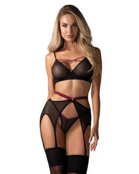 Комплект Obsessive Novenes 3-pcs set, XL/2XL, прозрачный лиф на косточках, стринги, пояс SX0618 фото