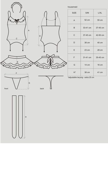 Эротический костюм горничной с юбкой Obsessive Housemaid 5 pcs costume L/XL, черно-белый, топ с подв SO7279 фото