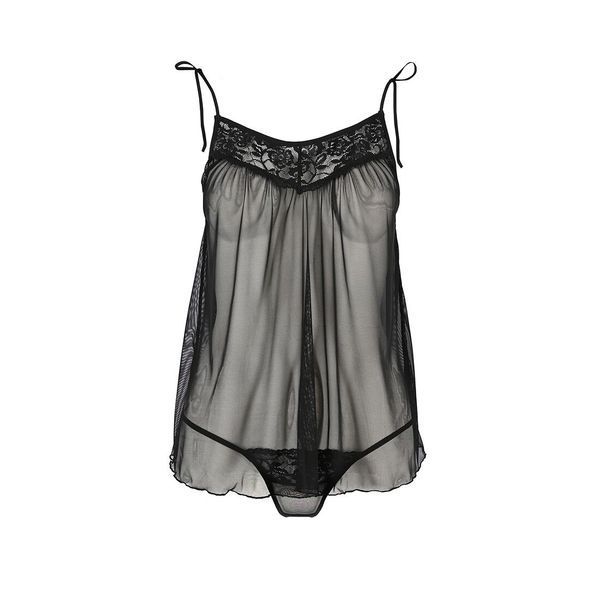 Сорочка прозора бебі-дол Passion MELANIA CHEMISE L/XL, black, трусики, на тонких бретелях EL16304 фото