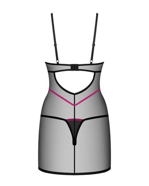 Пеньюар Obsessive Novenes chemise & thong, XS/S, обтислий, прозорий, зі стрепами, стрінги в комплект SX0619 фото