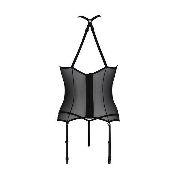 Корсет с пажами Passion SATARA CORSET L/XL black, стринги, кружево, застежки спереди и сзади SO8475 фото