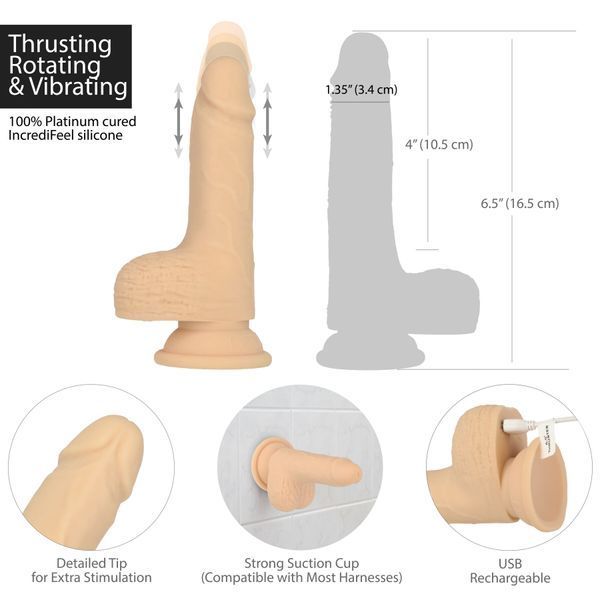 Фалоімітатор-пульсатор Naked Addiction 6.5&Prime; Thrusting Dong With Remote, рухи вперед-назад, пульт ДК SO7756 фото