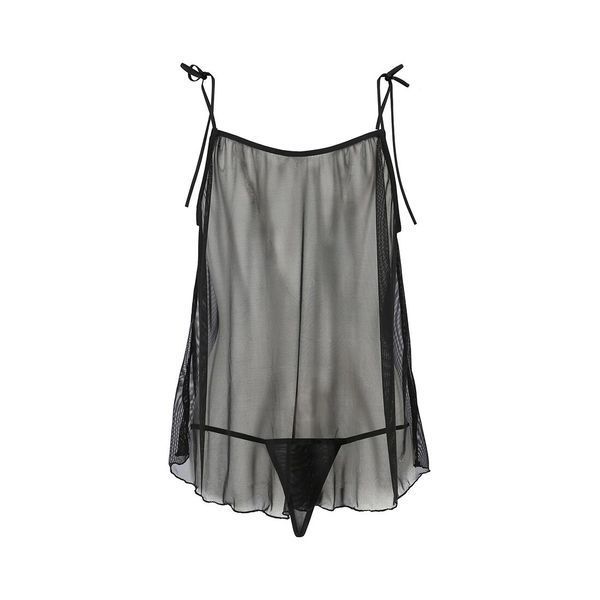 Сорочка прозрачная беби долл Passion MELANIA CHEMISE S/M, black, трусики, на тонких бретелях EL16305 фото