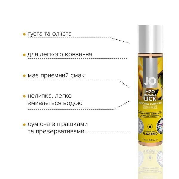 Змазка на водній основі JO H2O &mdash; Banana Lick (30 мл) без цукру, рослинний гліцерин SO1474 фото