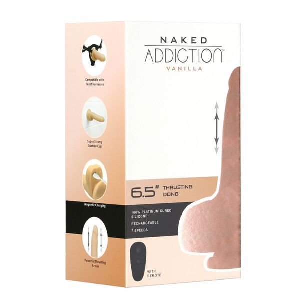 Фалоімітатор-пульсатор Naked Addiction 6.5&Prime; Thrusting Dong With Remote, рухи вперед-назад, пульт ДК SO7756 фото