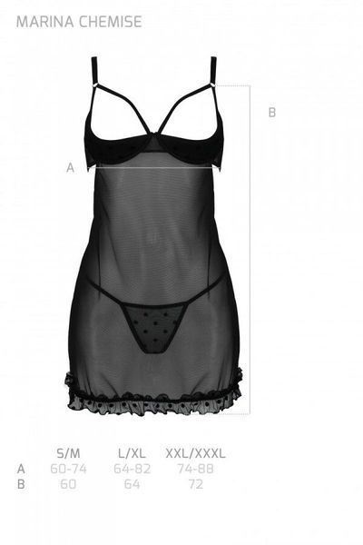Эротический пеньюар Passion MARINA CHEMISE, XXL/XXXL, black SO9725 фото