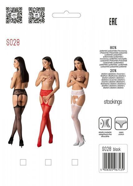 Эротические колготки-бодистокинг с тонкими подвязками Passion S028 One Size, black, открытый доступ SO8954 фото