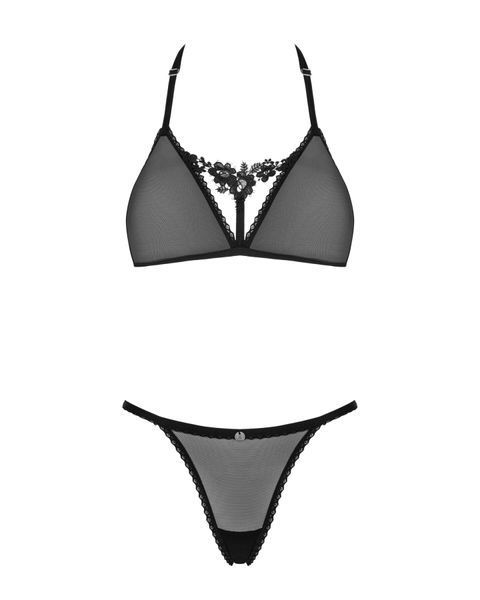 Полупрозрачный комплект Obsessive Celia Noir 2-pcs set M/L, бюстгальтер, стринги SO7866 фото