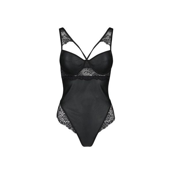 Боди из эко-кожи и кружева Passion LOONA BODY L/XL, black SO5355 фото