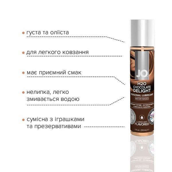 Смазка на водной основе JO H2O &mdash; Chocolate Delight (30 мл) без сахара, растительный глицерин SO1475 фото