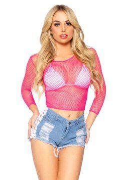 Сетчатый топ Leg Avenue Long Sleeves T-Shirts Neon Pink, One Size SO9105 фото