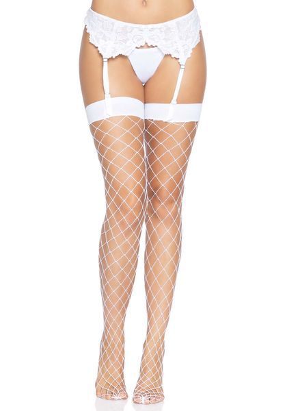Чулки в крупную сетку Leg Avenue Fence Net Thigh Highs White, one size SO7988 фото