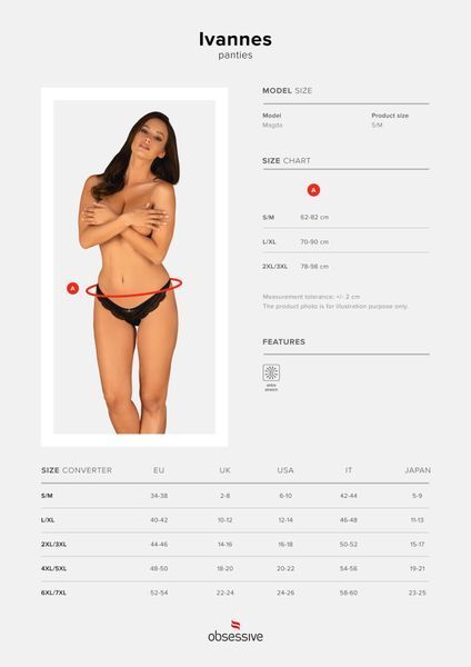 Полупрозрачные трусики с подвеской Obsessive Ivannes panties black 2XL/3XL, черные SO7282 фото