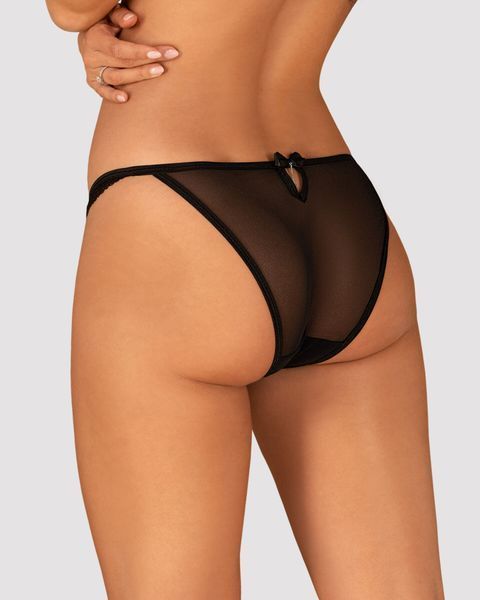 Полупрозрачные трусики с подвеской Obsessive Ivannes panties black 2XL/3XL, черные SO7282 фото