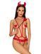 Эротический костюм чертика из стреп Obsessive Evilia teddy red S/M, боди, чокер, накладки на соски, обруч с рожками SO7706 фото 1