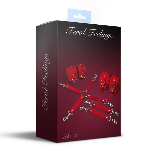 Набор для БДСМ 3 в 1 Feral Feelings BDSM Kit 3 Red, наручники, поножи, крестовина SO8270 фото