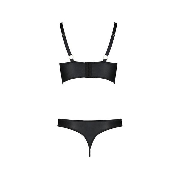 Комплект з екошкіри з люверсами та ремінцями Passion MALWIA BIKINI XXL/XXXL, black, бра та трусики SO5764 фото