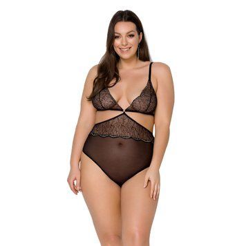 Боди Passion AMBERLY BODY 6XL/7XL black, ассиметричный крой, кружевной лиф, золотая нить SO7050 фото