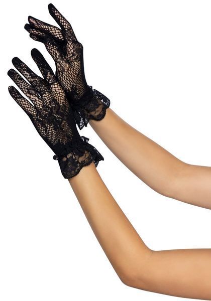 Короткие перчатки Leg Avenue Floral lace wristlength gloves Black SO9161 фото