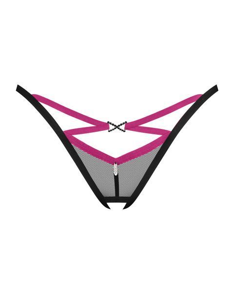 Трусики-стрінги Obsessive Novenes crotchless thong, XS/S, сітка, стрепи, прикраса зі стразами SX0622 фото