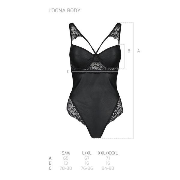 Боді з еко-шкіри та мережива Passion LOONA BODY XXL/XXXL, black SO5357 фото
