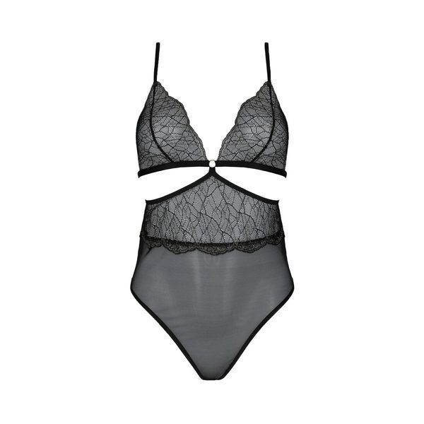 Боді Passion AMBERLY BODY 6XL/7XL black, асиметричний крій, мереживний ліф, золота нитка SO7050 фото